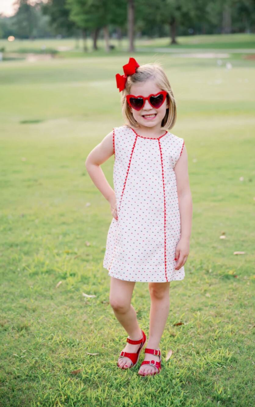 Belles & Beaux Amelia A-Line Dress Girls Navy Red Swiss Dot Size 12
